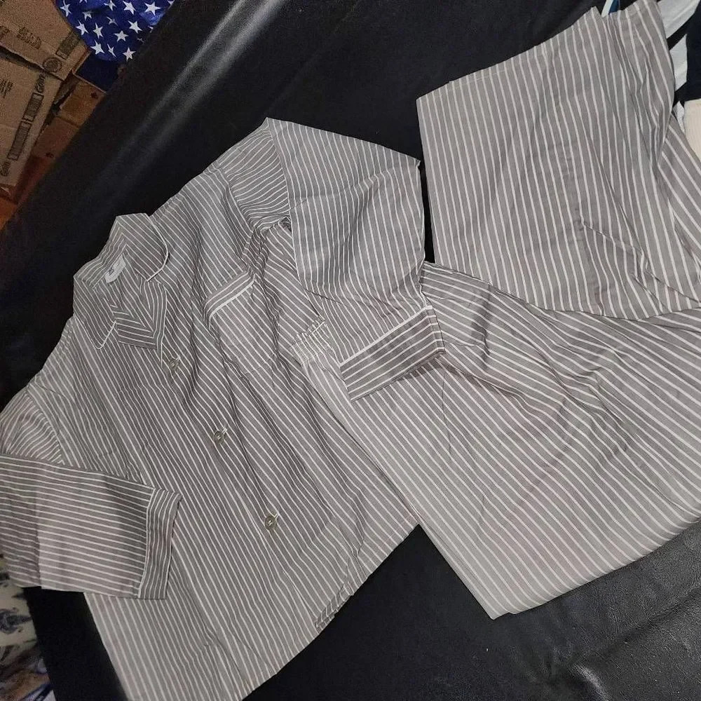 Vintage BVD Mens Gray White Striped‎ Pajamas D XL